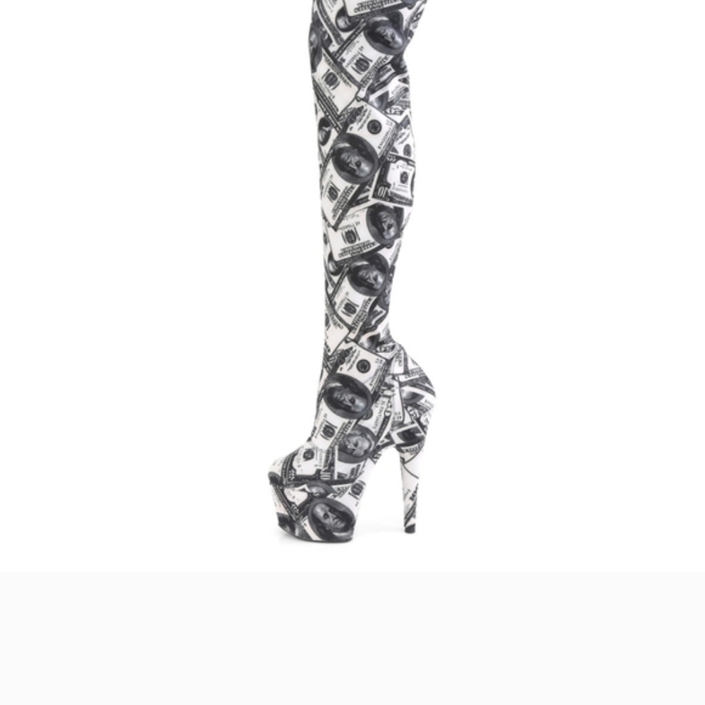 Pleaser Black and White Over the Knee Boots